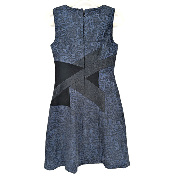 BCBG Alma Navy Black Jacquard Floral Lace Print Geometric Sheath Dress Size 2 - Picture 3 of 11